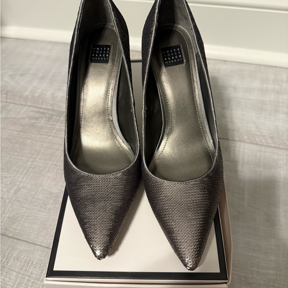 White House Black Market Textured Gray Heels - Gracelynn Hermatite, Size 8